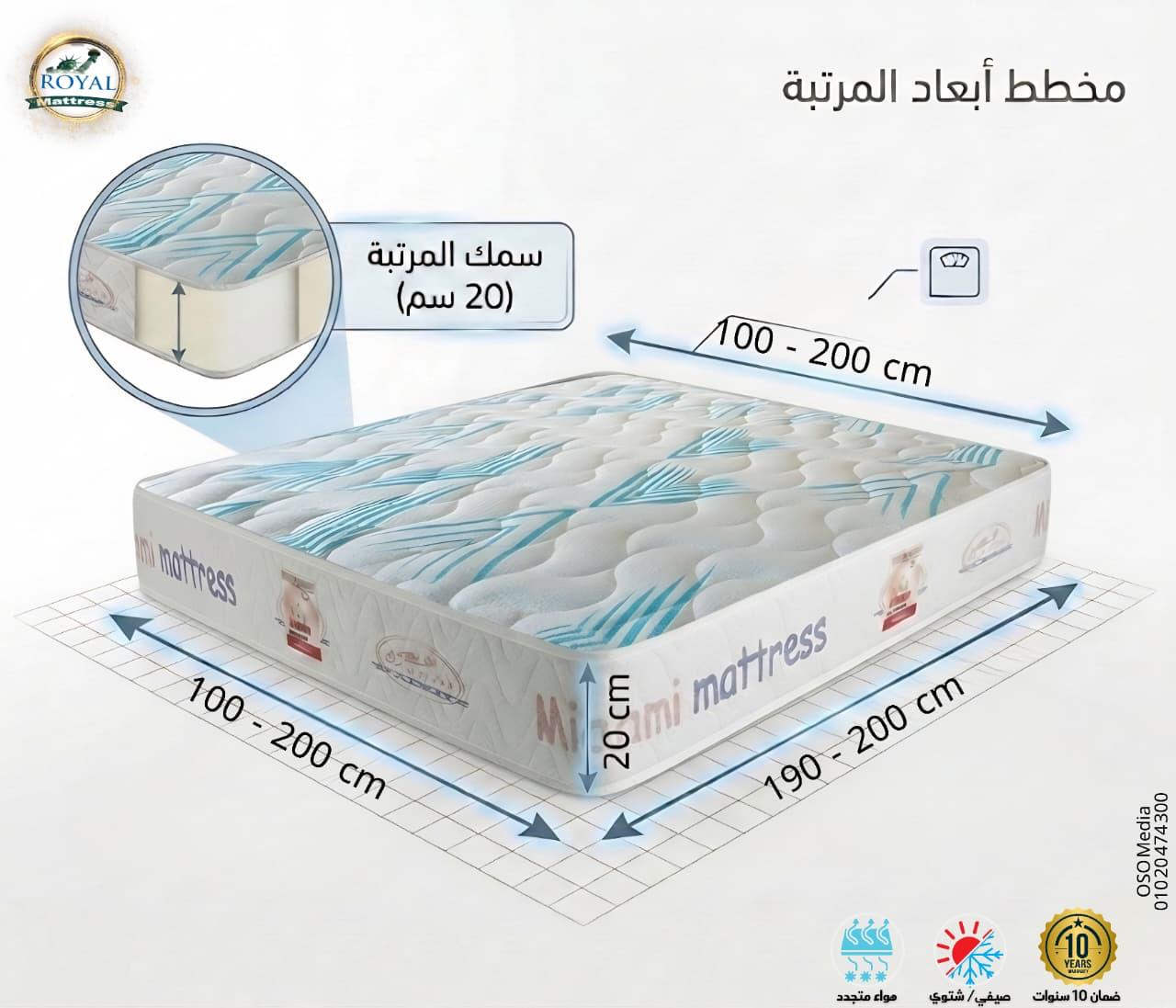 رويال فوم مرتبة ميامي الطبية 20سم لدعم العمود الفقرى